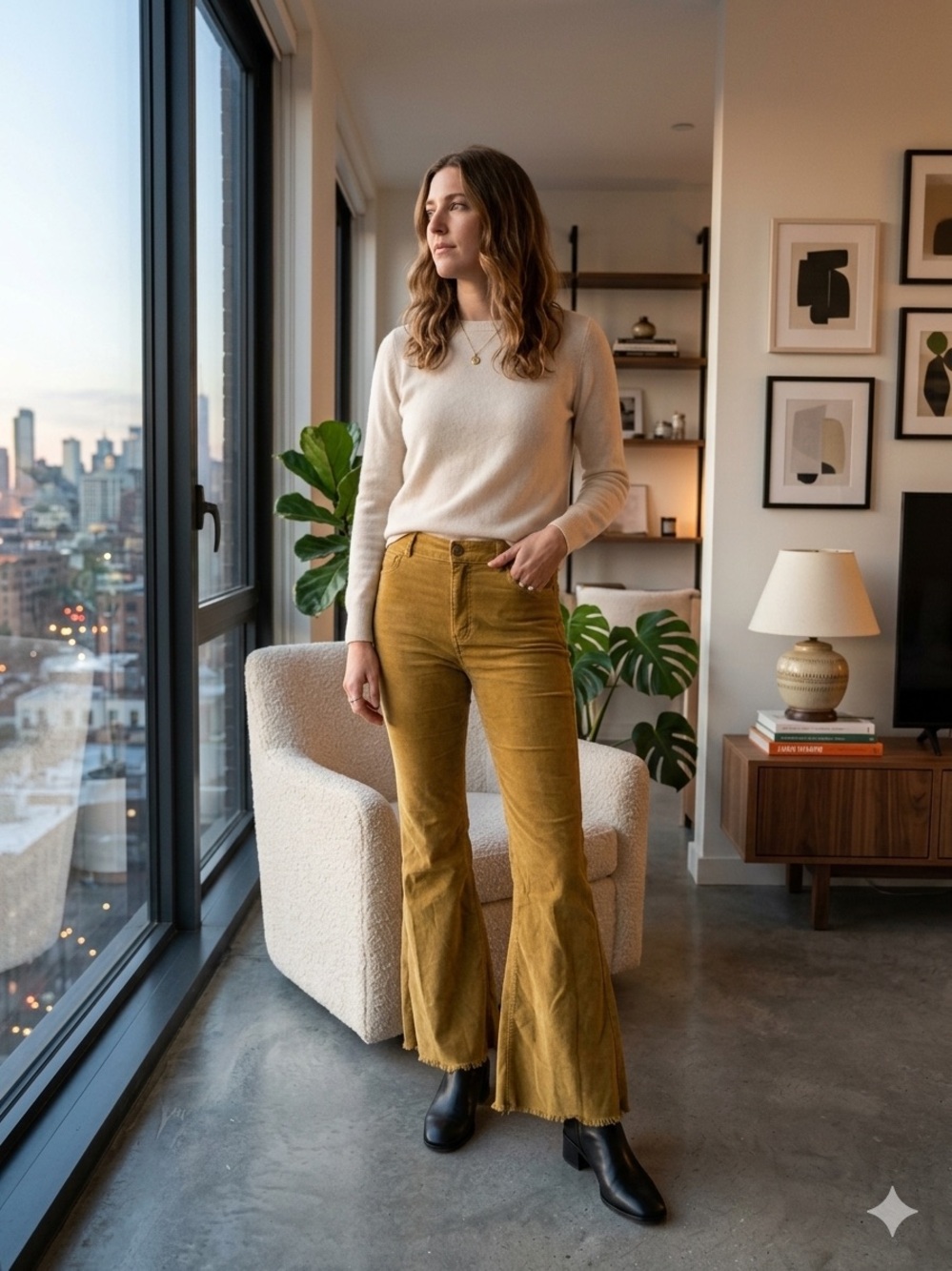 We The Free Mustard Yellow Corduroy Flare Jeans